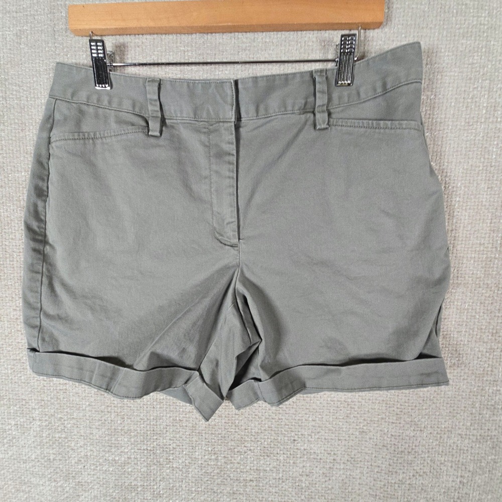 Lands End Womens 10 Mid Rise Chino Shorts Olive Green Cotton Stretch‎ Cuffed 6in